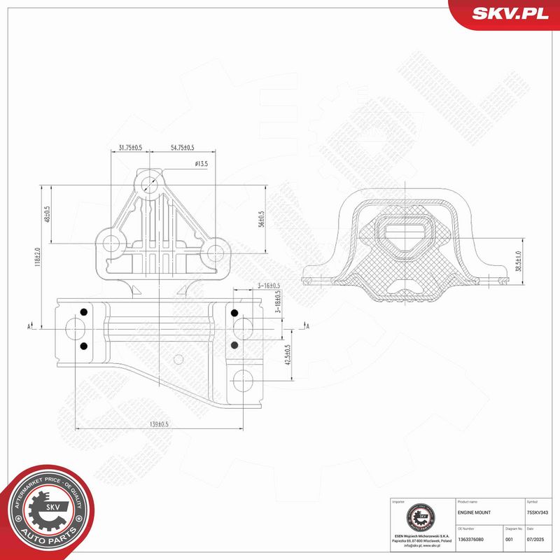 ESEN SKV 75SKV343 Mounting, engine
