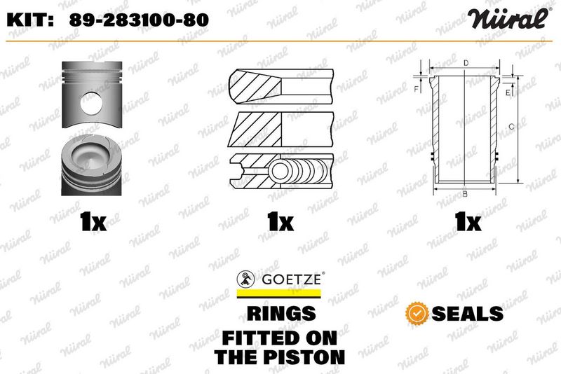 nüral Kit réparation Piston, Chemise cylindre 89-283100-80