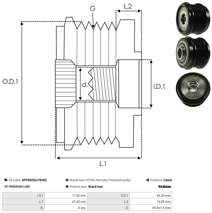 AS-PL AFP9025(LITENS) Alternator Freewheel Clutch