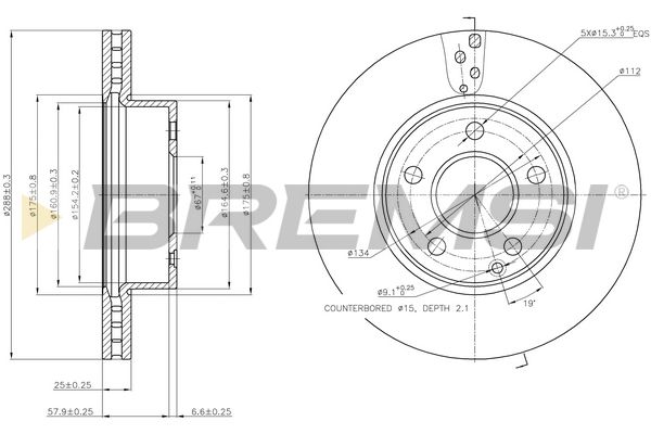 CD7688V BREMSI Тормозной диск пер. MB C-CLASS S204 07-14