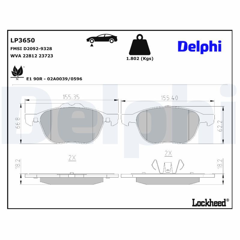 DELPHI LP3650 Brake Pad Set, disc brake
