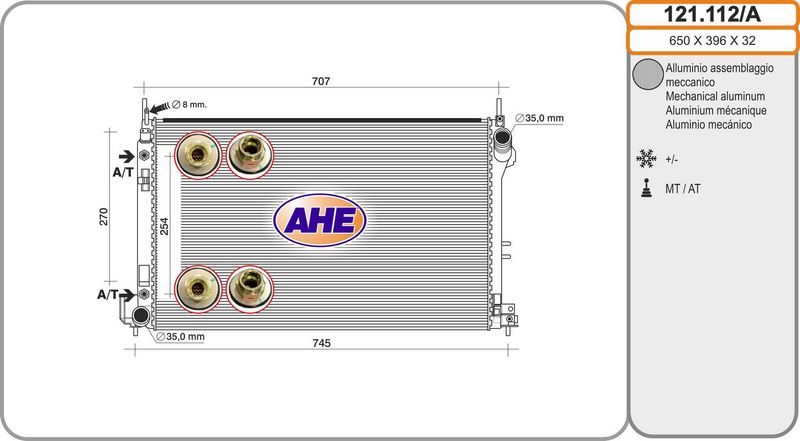 121.112/A AHE Radiatore, Raffreddamento motore 