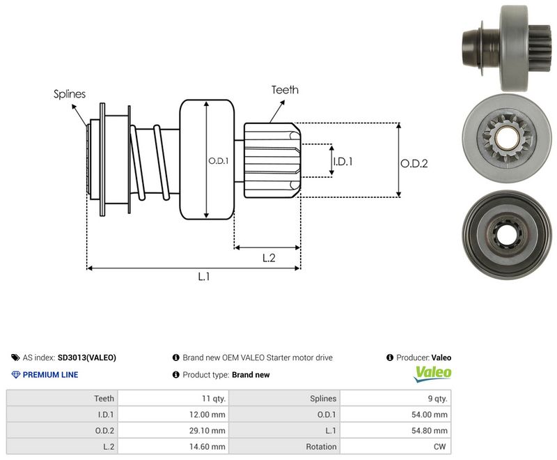 AS-PL SD3013(VALEO) Freewheel Gear, starter