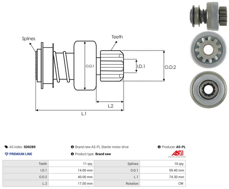 AS-PL SD0289 Freewheel Gear, starter