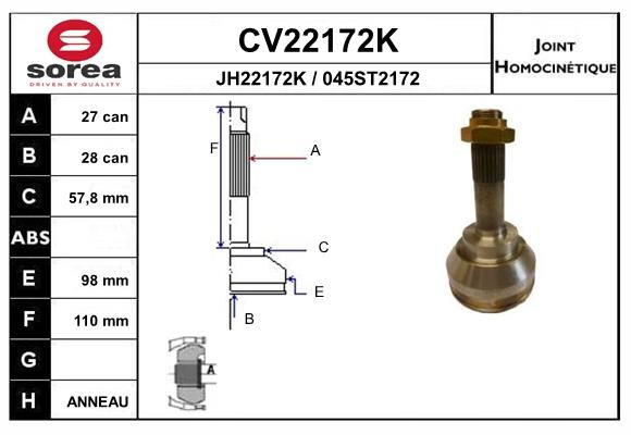 EAI csuklókészlet, hajtótengely CV22172K