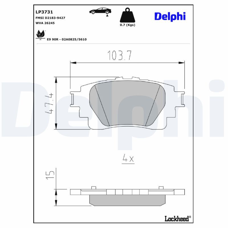 комплект спирачно феродо, дискови спирачки DELPHI