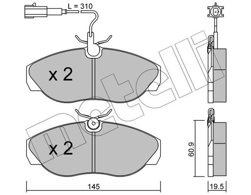 Комплект гальмівних накладок, дискове гальмо, Metelli 22-0154-1