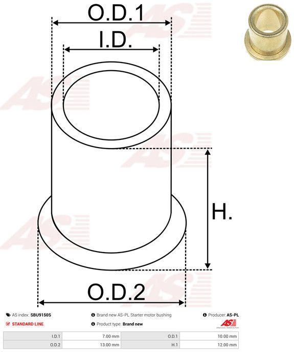 AS-PL SBU9150S Bush, starter shaft