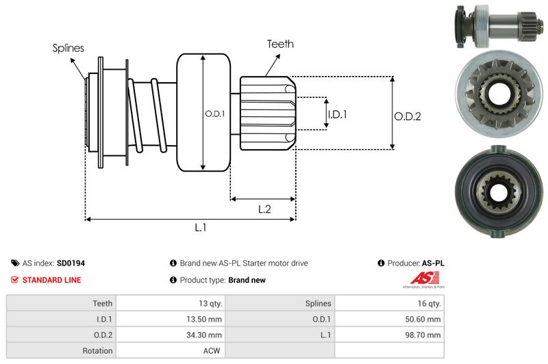AS-PL SD0194 Freewheel Gear, starter