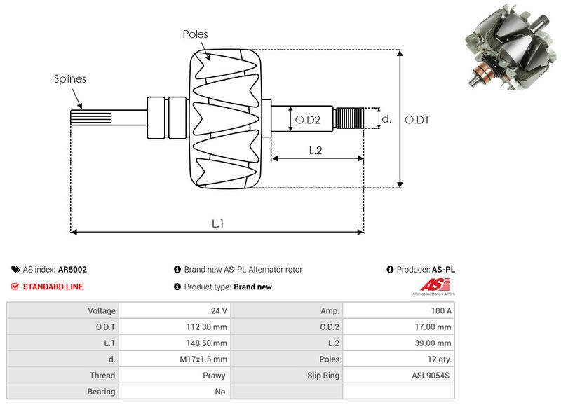 rootor, generaator, AS-PL AR5002