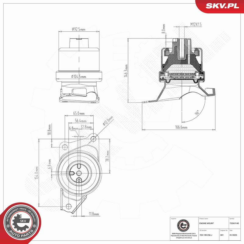 ESEN SKV 75SKV140 Variklio pagalvė