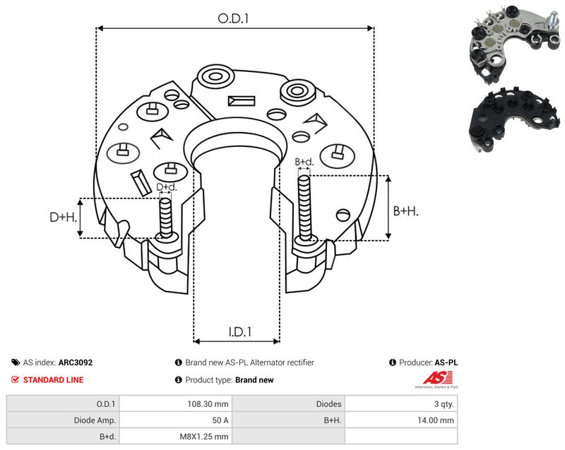 AS-PL ARC3092 Rectifier, alternator
