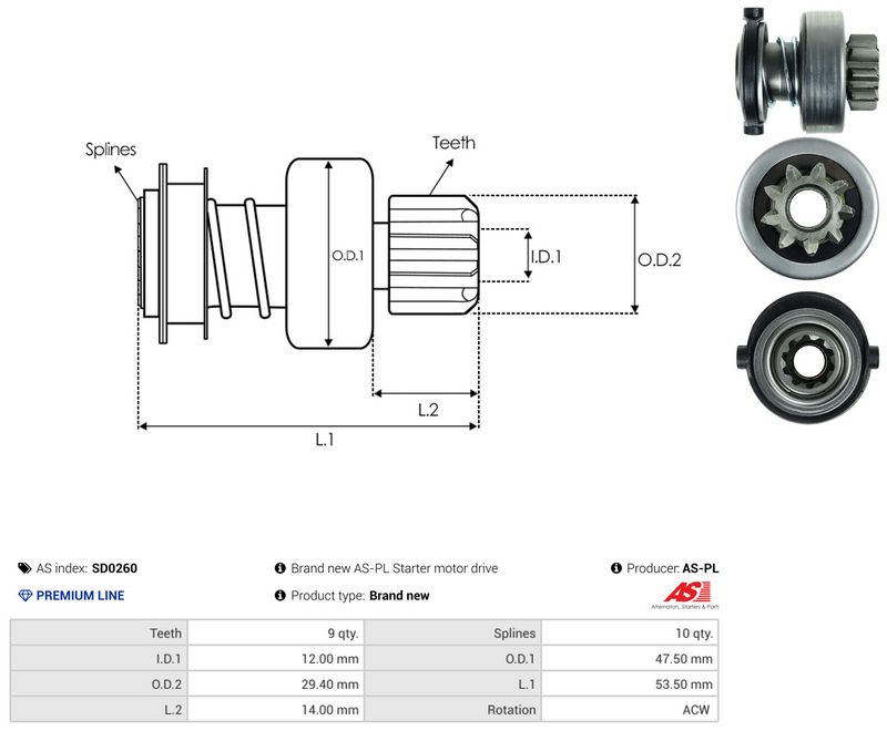 AS-PL SD0260 Freewheel Gear, starter