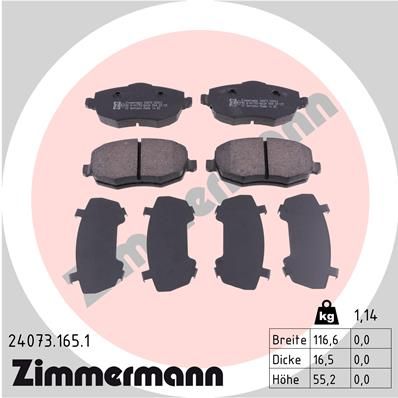 Комплект гальмівних накладок, дискове гальмо, Zimmermann 24073.165.1