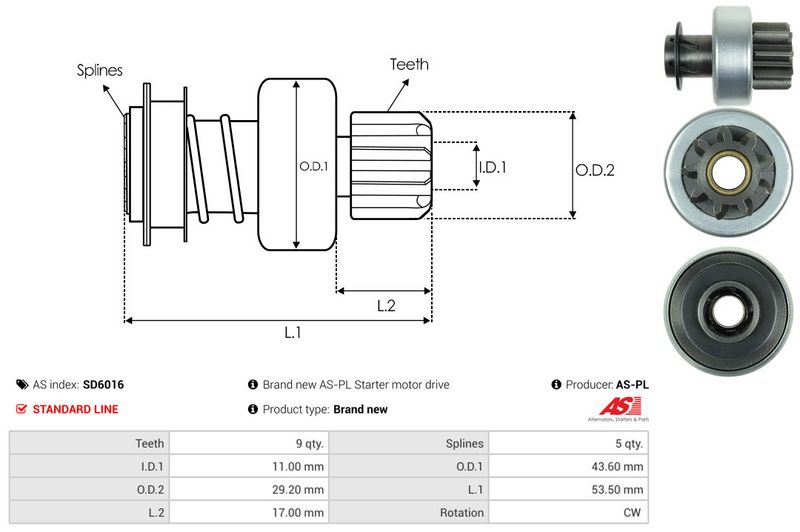 AS-PL SD6016 Freewheel Gear, starter