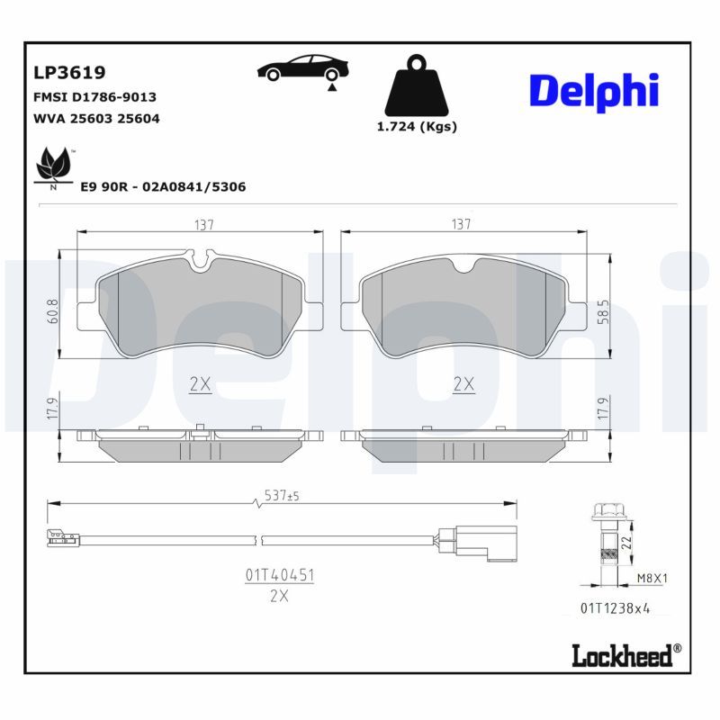 Piduriklotsi komplekt, ketaspidur, DELPHI LP3619
