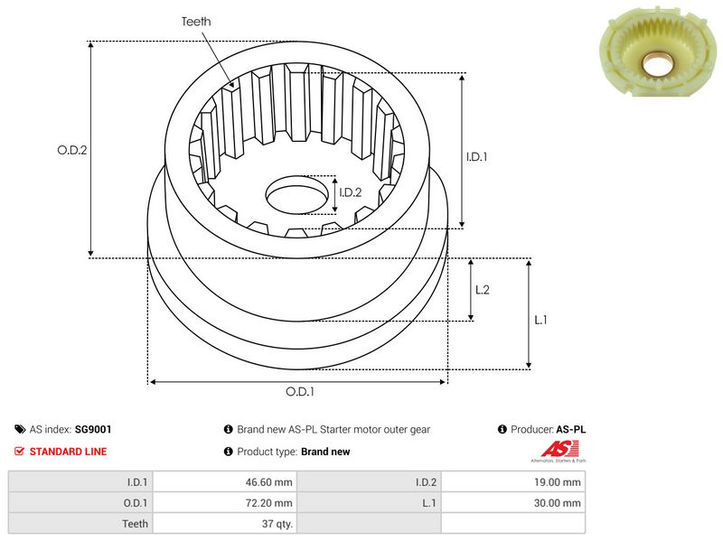Remondikomplekt, Starter, AS-PL SG9001