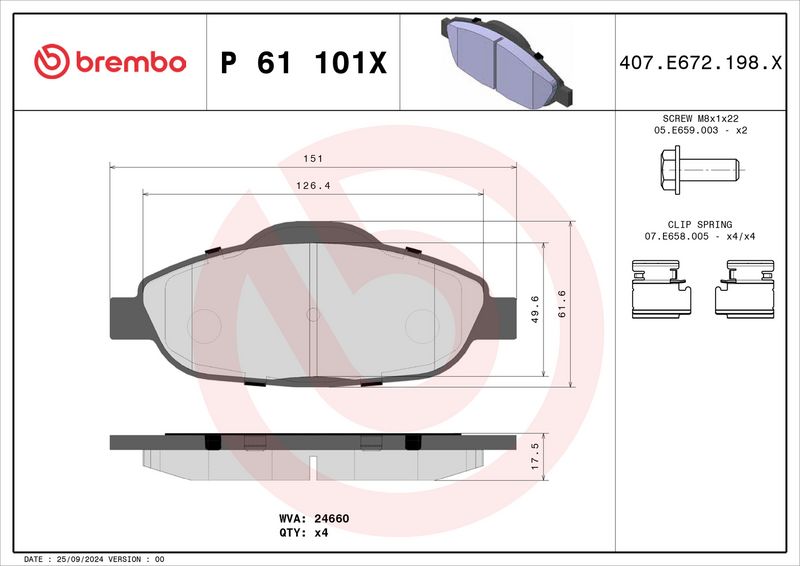 Piduriklotsi komplekt, ketaspidur, BREMBO P 61 101X