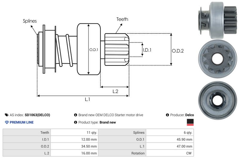 AS-PL SD1063(DELCO) Freewheel Gear, starter