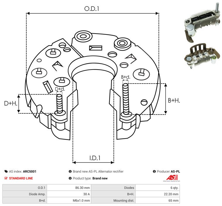 AS-PL ARC5001 Rectifier, alternator