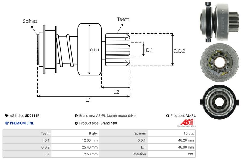 AS-PL SD0115P Freewheel Gear, starter