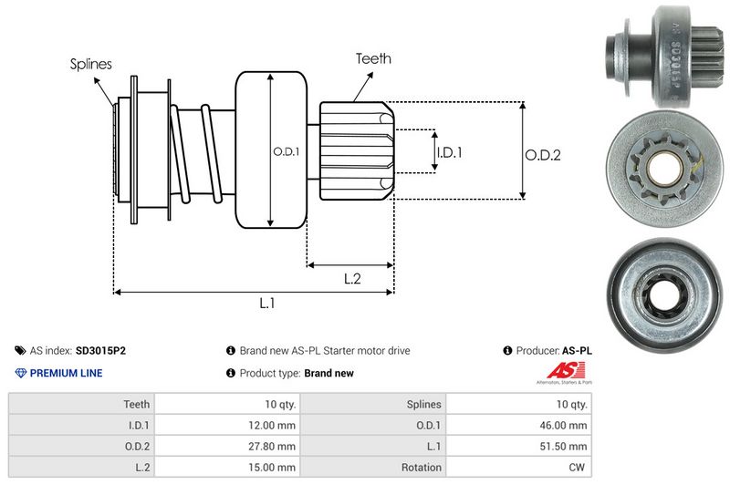 AS-PL SD3015P2 Freewheel Gear, starter