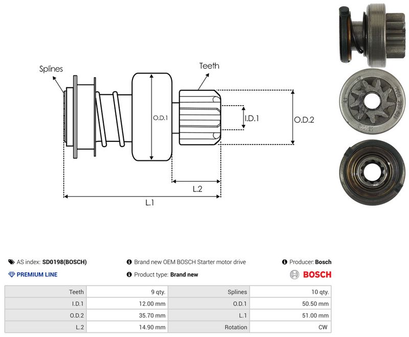 AS-PL SD0198(BOSCH) Freewheel Gear, starter