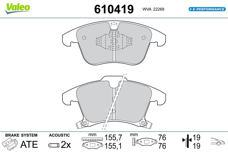 VALEO fékbetétkészlet, tárcsafék 610419