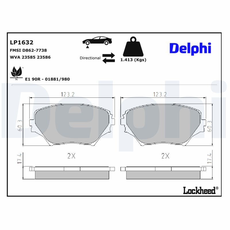 Piduriklotsi komplekt, ketaspidur, DELPHI LP1632
