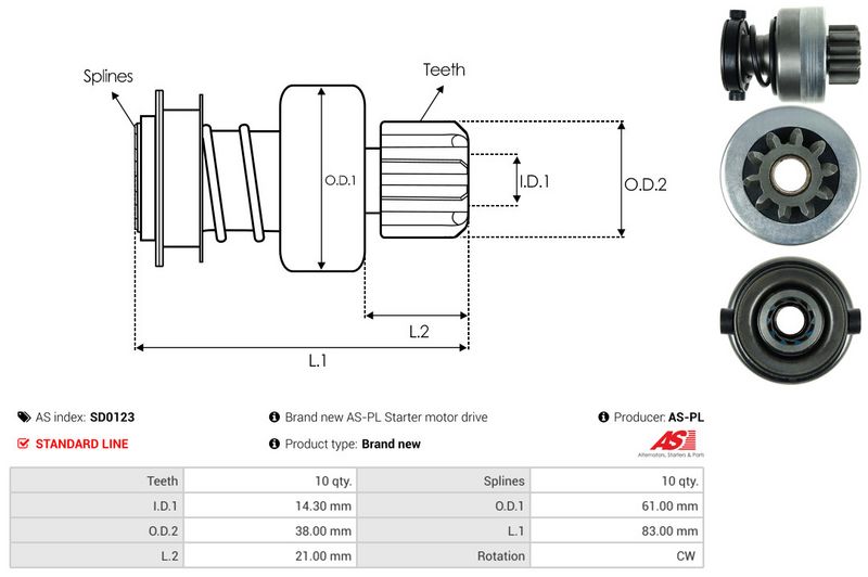 AS-PL SD0123 Freewheel Gear, starter
