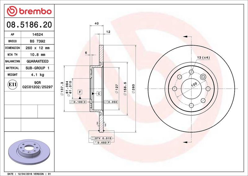 BREMBO 08.5186.20 Brake Disc