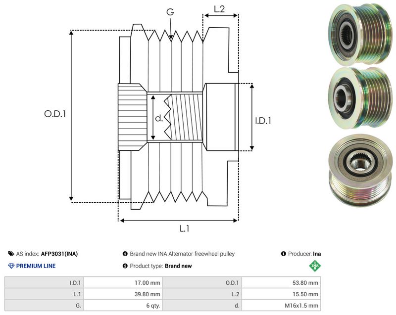 AS-PL AFP3031(INA) Alternator Freewheel Clutch