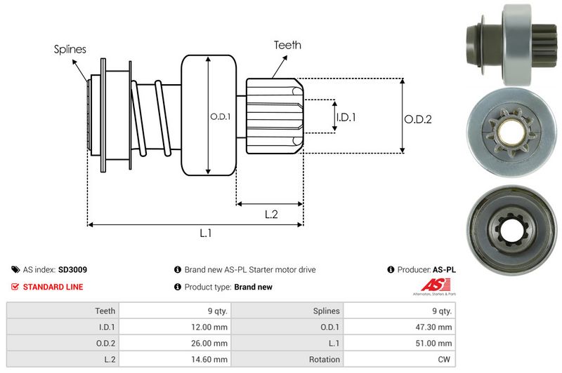 AS-PL SD3009 Freewheel Gear, starter