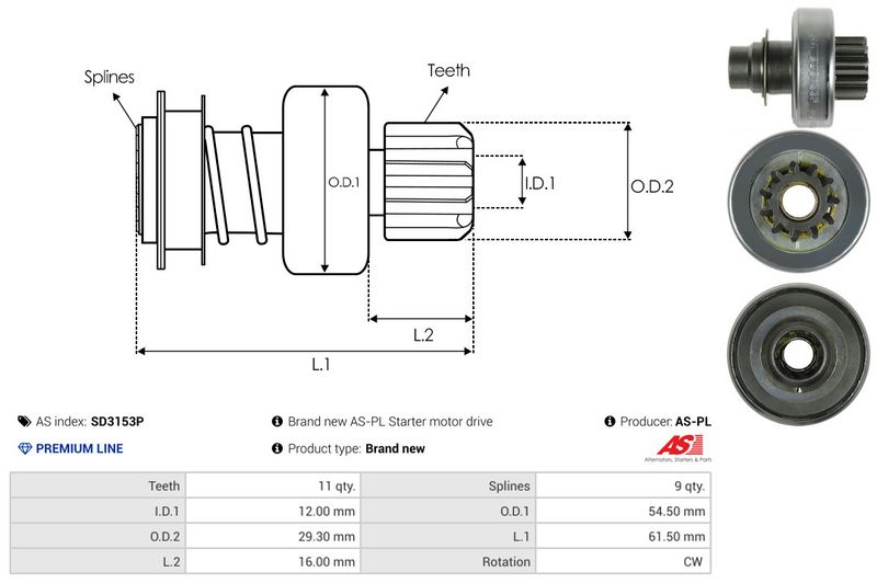 AS-PL SD3153P Freewheel Gear, starter