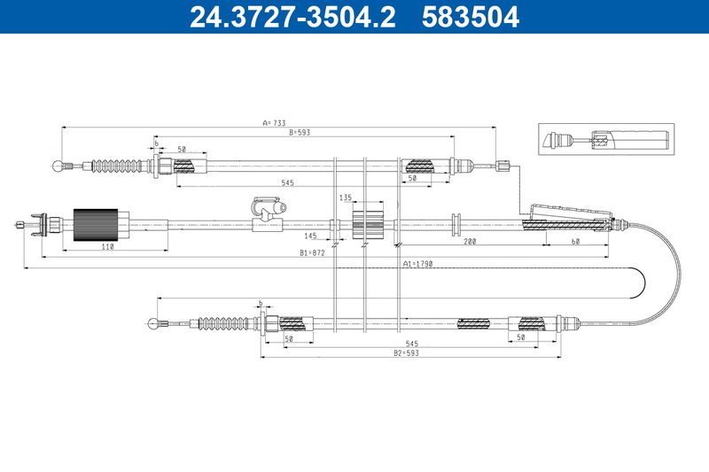Handremkabel midden (1790mm/733mm, type rem: elektrisch) past: OPEL ASTRA J, CASCADA 1.3D-2.0D 10.10-04.19