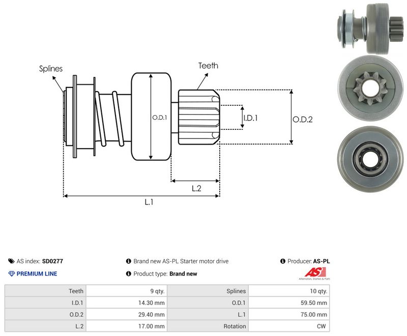 AS-PL SD0277 Freewheel Gear, starter