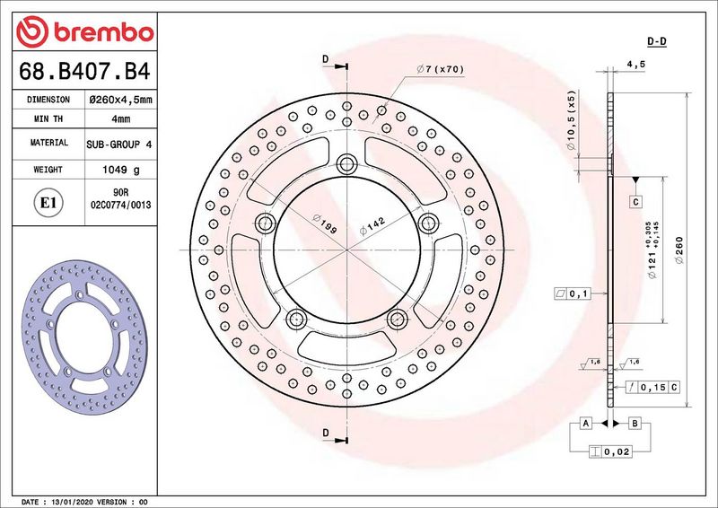 Brake disc Voor vast, 260/121x4,5mm 5x142mm, diameter bevestigingsgat 10,5mm, hoogte (tussenruimte) 0 past: SUZUKI AN 400 (Burgman)/400S (Burgman)/400Z (Burgman)/400ZA (Burgman ABS)/650 (Burgman)/650A