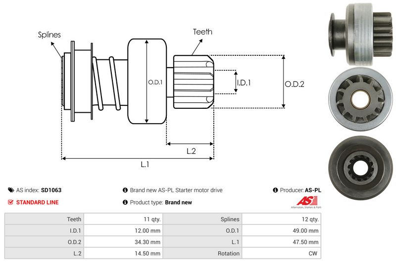 AS-PL SD1063 Freewheel Gear, starter