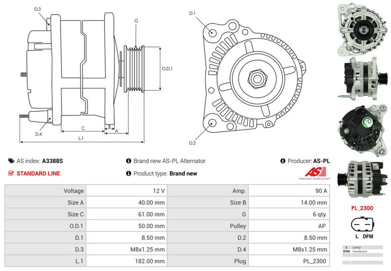 AS-PL A3388S Alternator
