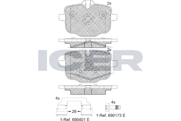 Комплект гальмівних накладок, дискове гальмо, Icer 182005-202