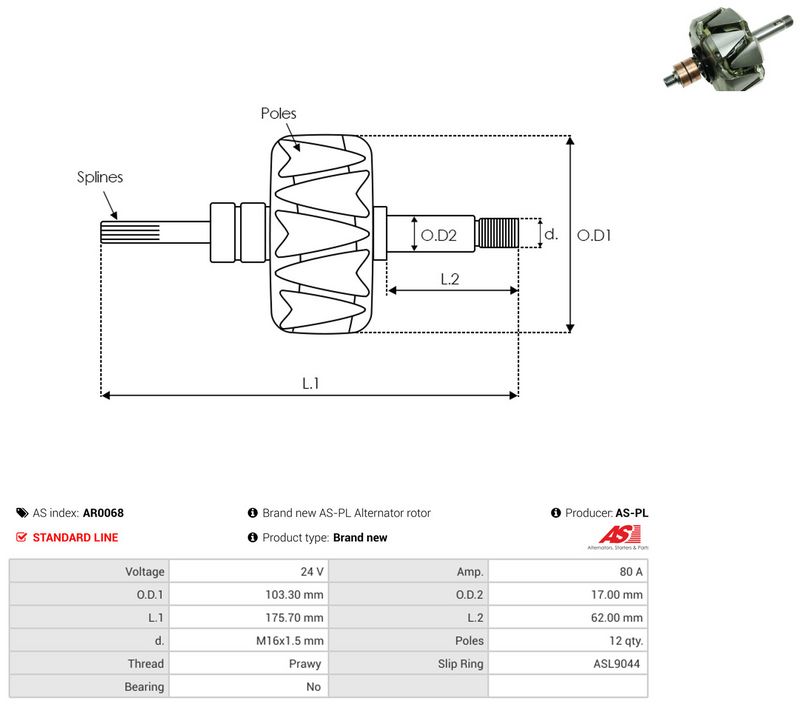 AS-PL AR0068 Rotor, alternator