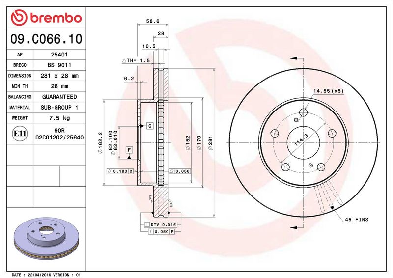 BREMBO 09.C066.10 Brake Disc
