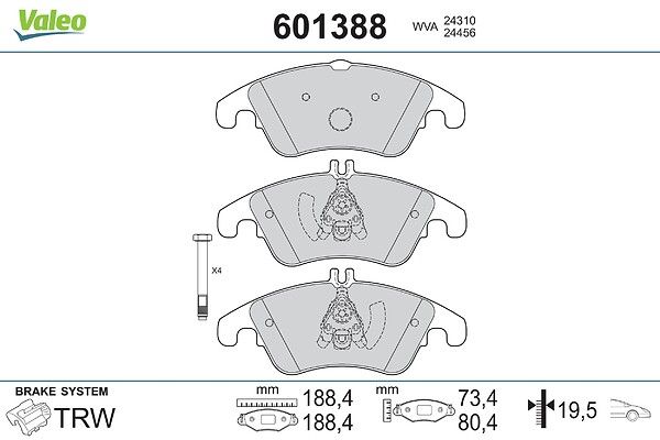 комплект спирачно феродо, дискови спирачки VALEO