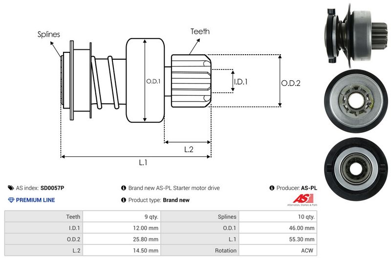 AS-PL SD0057P Freewheel Gear, starter