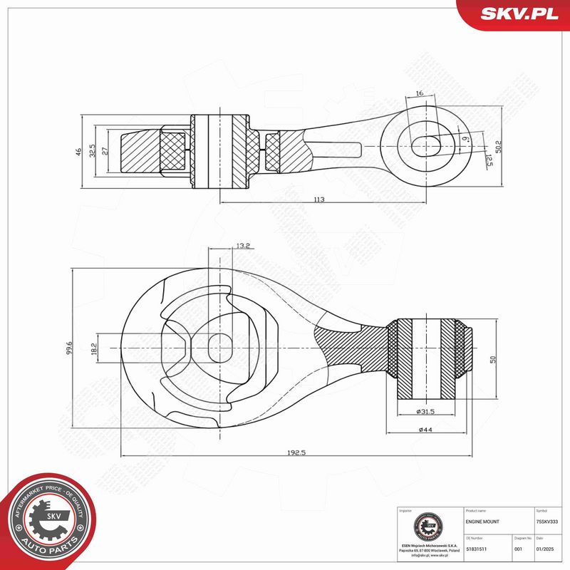 ESEN SKV 75SKV333 Variklio pagalvė