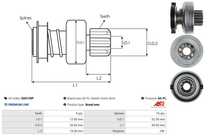 AS-PL SD0129P Freewheel Gear, starter