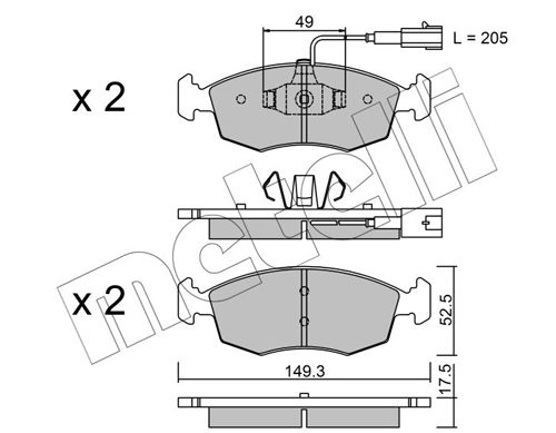 Комплект гальмівних накладок, дискове гальмо, Metelli 2202744