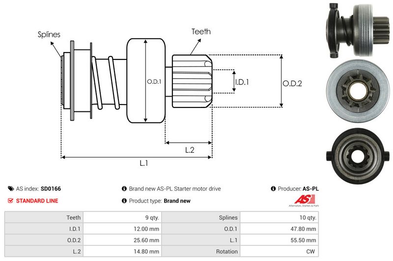 AS-PL SD0166 Freewheel Gear, starter