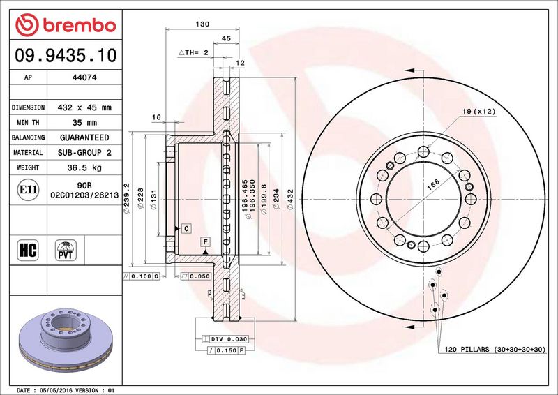 BREMBO 09.9435.10 Brake Disc