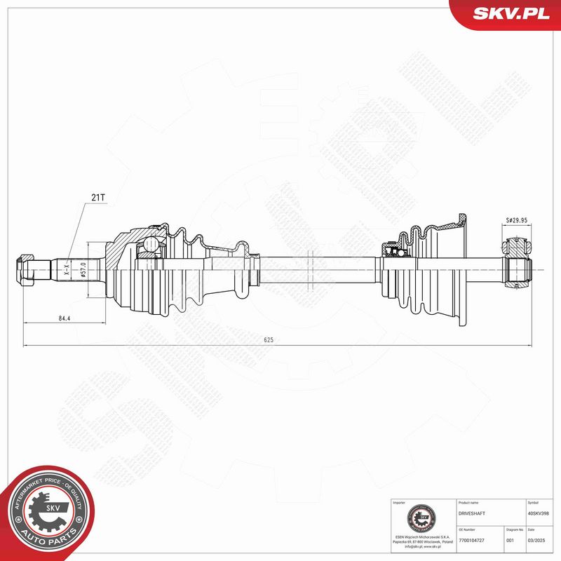 ESEN SKV 40SKV398 Drive Shaft